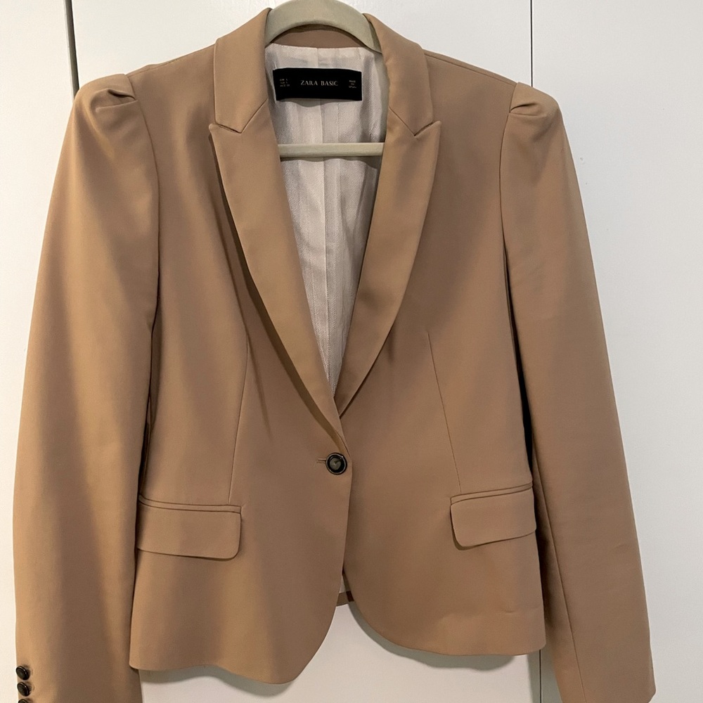 Zara Camel Women’s Blazer w/ Puff Shoulder